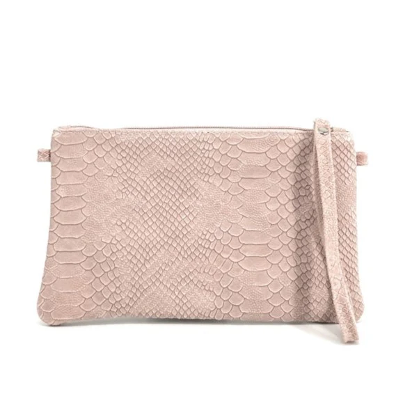 Sac pochette en cuir effet serpent DUNDEE Rose nude - Image 4