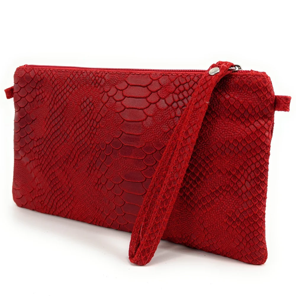 Sac pochette en cuir effet serpent DUNDEE Rouge garance - Image 2