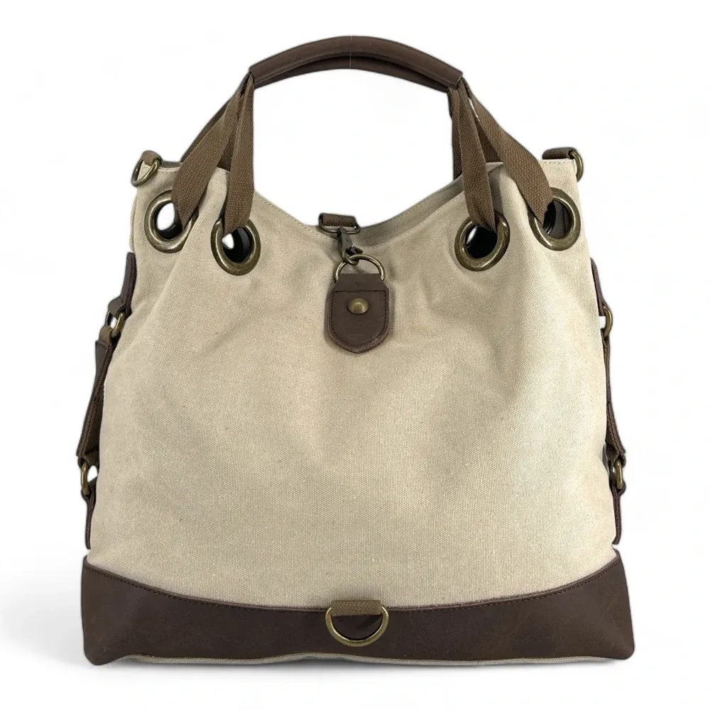 Sac week-end multipositions en toile et cuir PINIPEL Beige - Image 4
