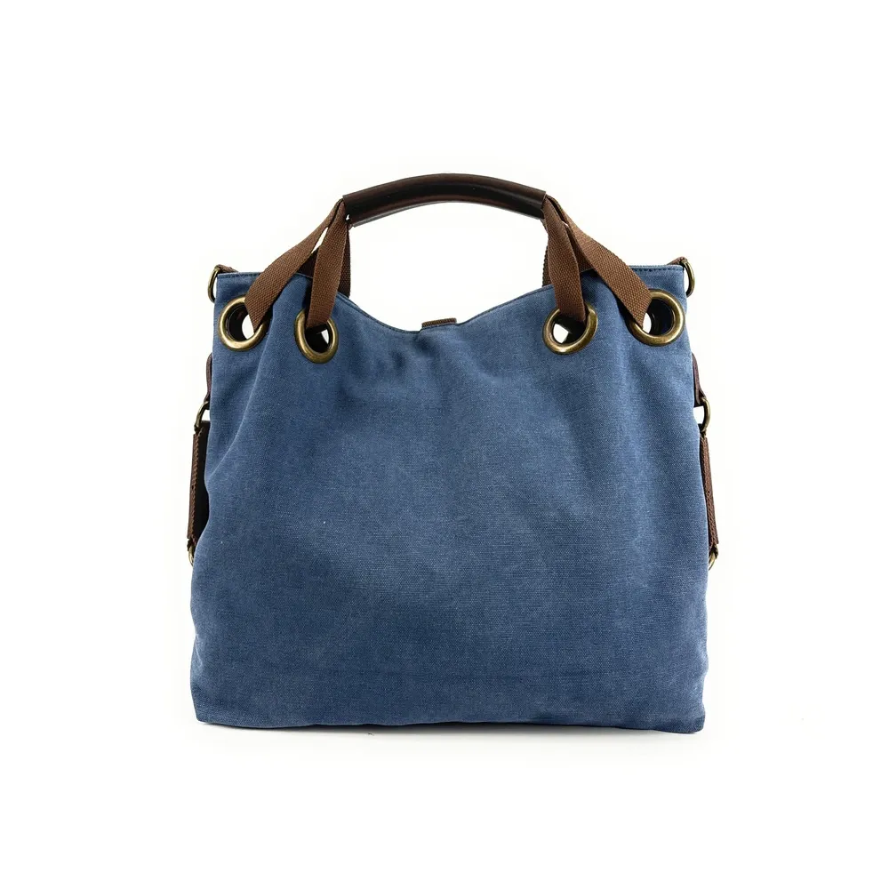 Sac week-end multipositions en toile et cuir PINIPEL Bleu denim - Image 3