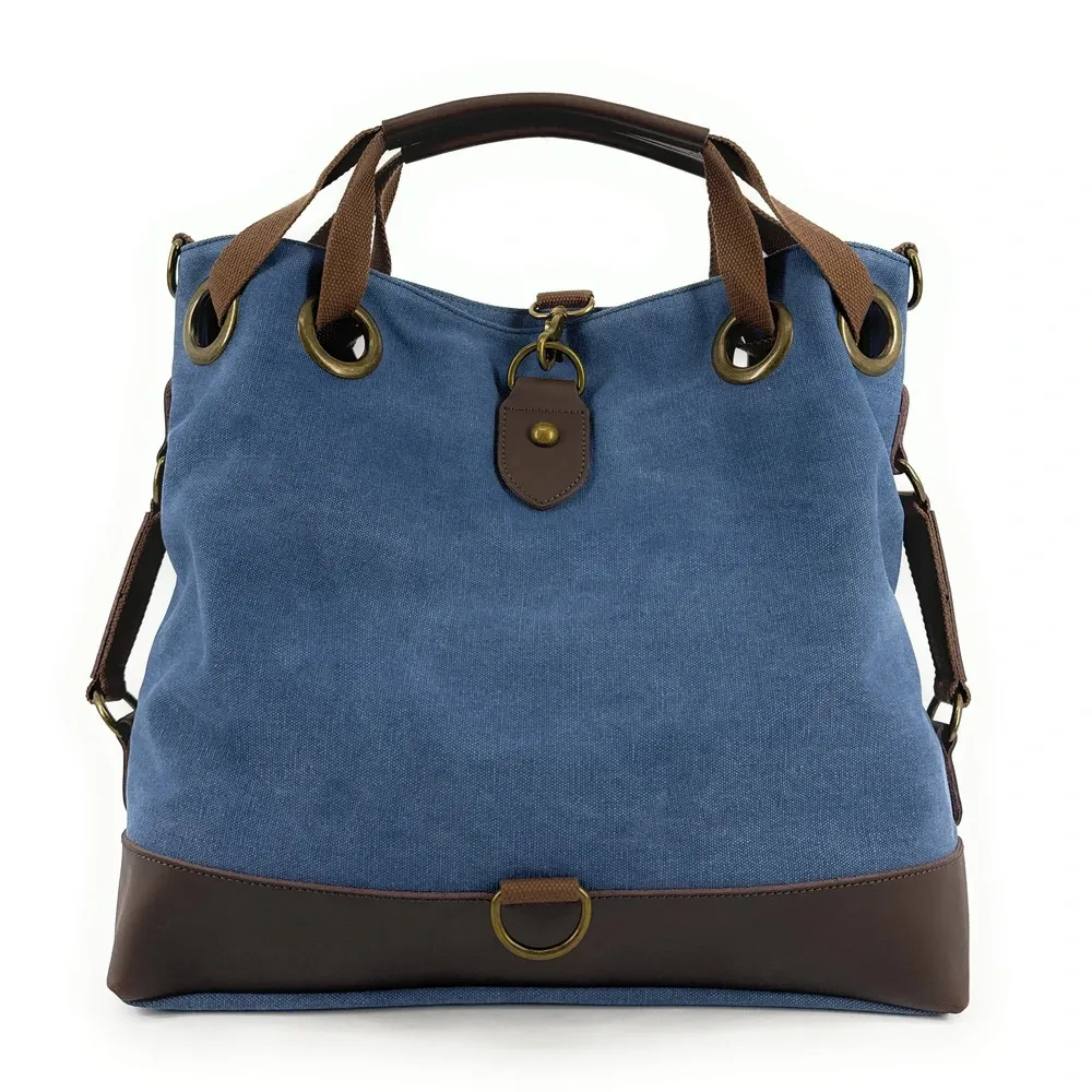 Sac week-end multipositions en toile et cuir PINIPEL Bleu denim - Image 4