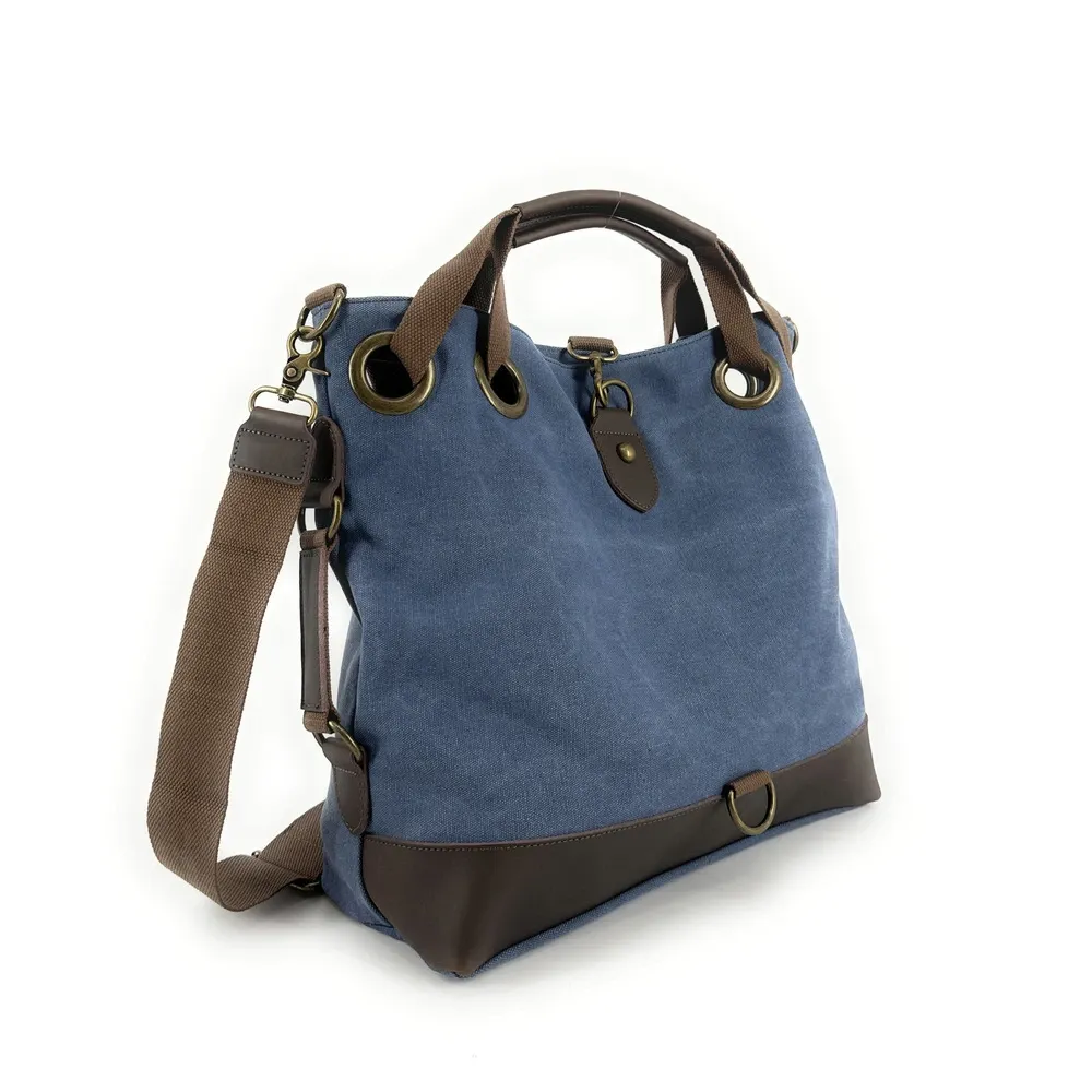 Sac week-end multipositions en toile et cuir PINIPEL Bleu denim - Image 5