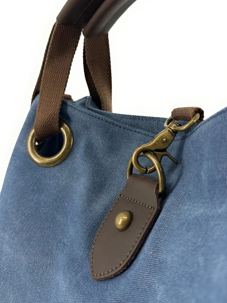 Sac week-end multipositions en toile et cuir PINIPEL Bleu denim - Image 6