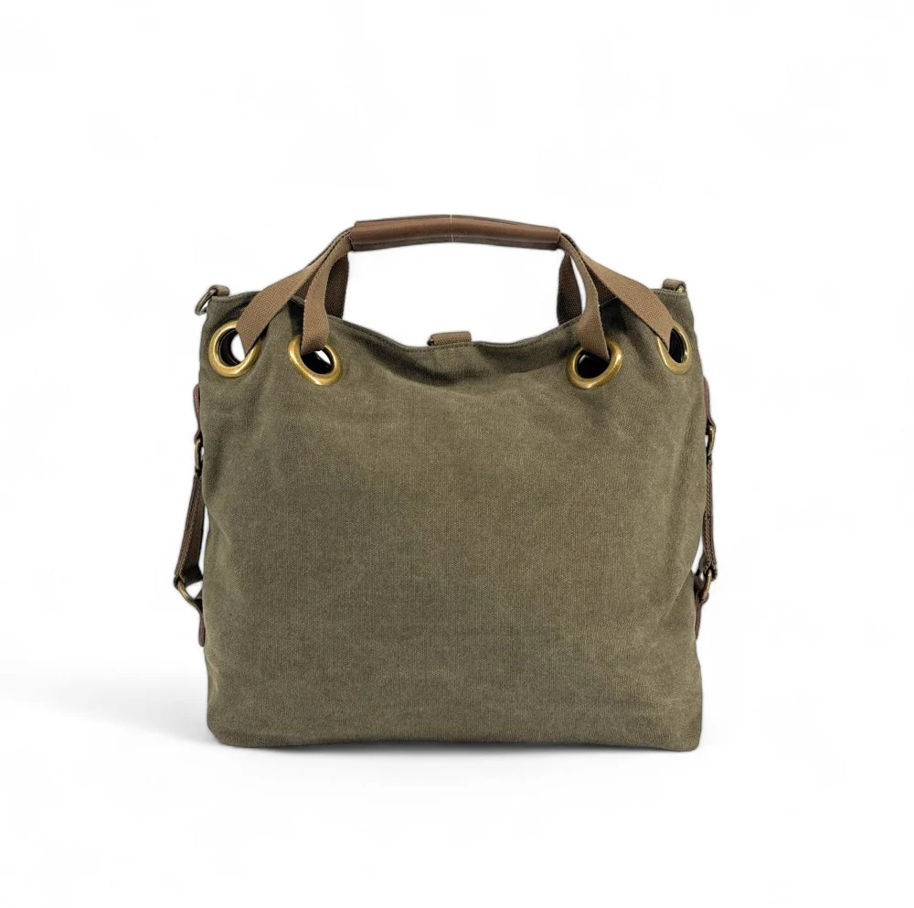 Sac week-end multipositions en toile et cuir PINIPEL Vert olive - Image 3
