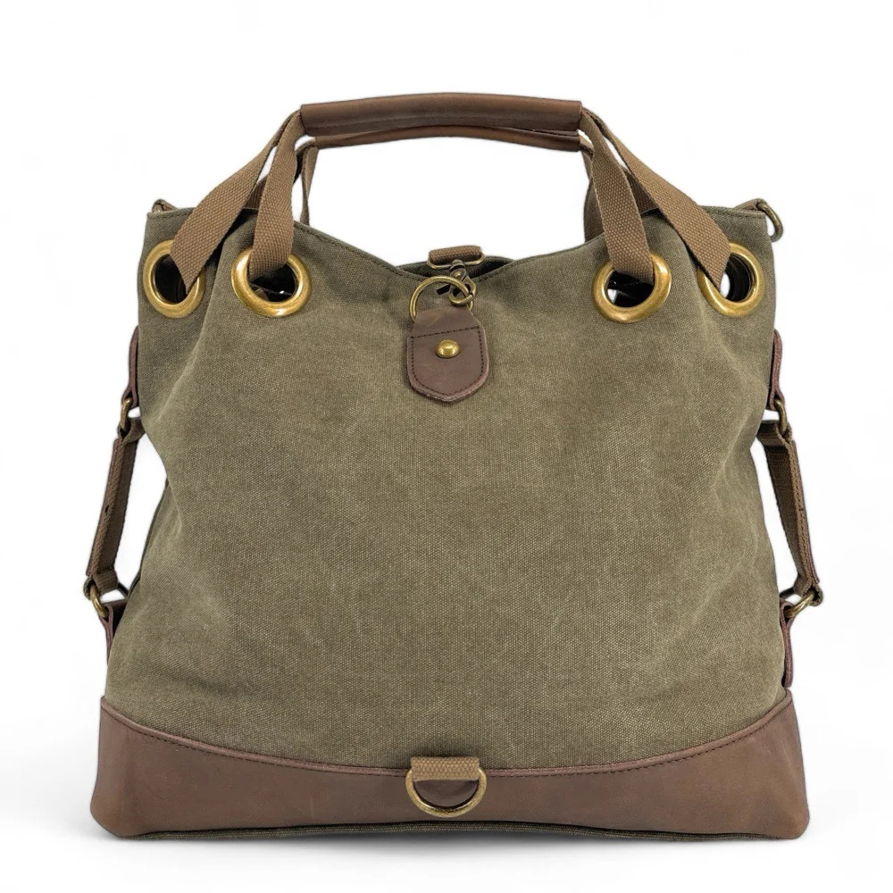 Sac week-end multipositions en toile et cuir PINIPEL Vert olive - Image 4