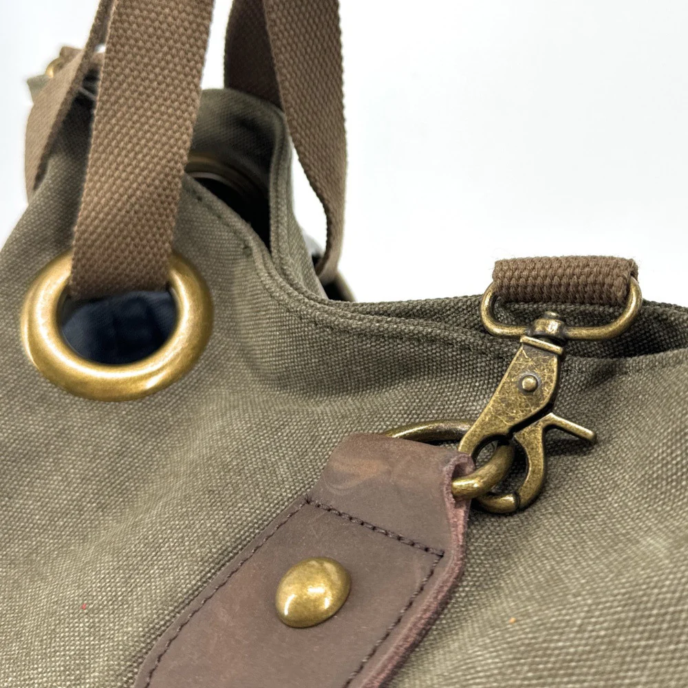 Sac week-end multipositions en toile et cuir PINIPEL Vert olive - Image 5