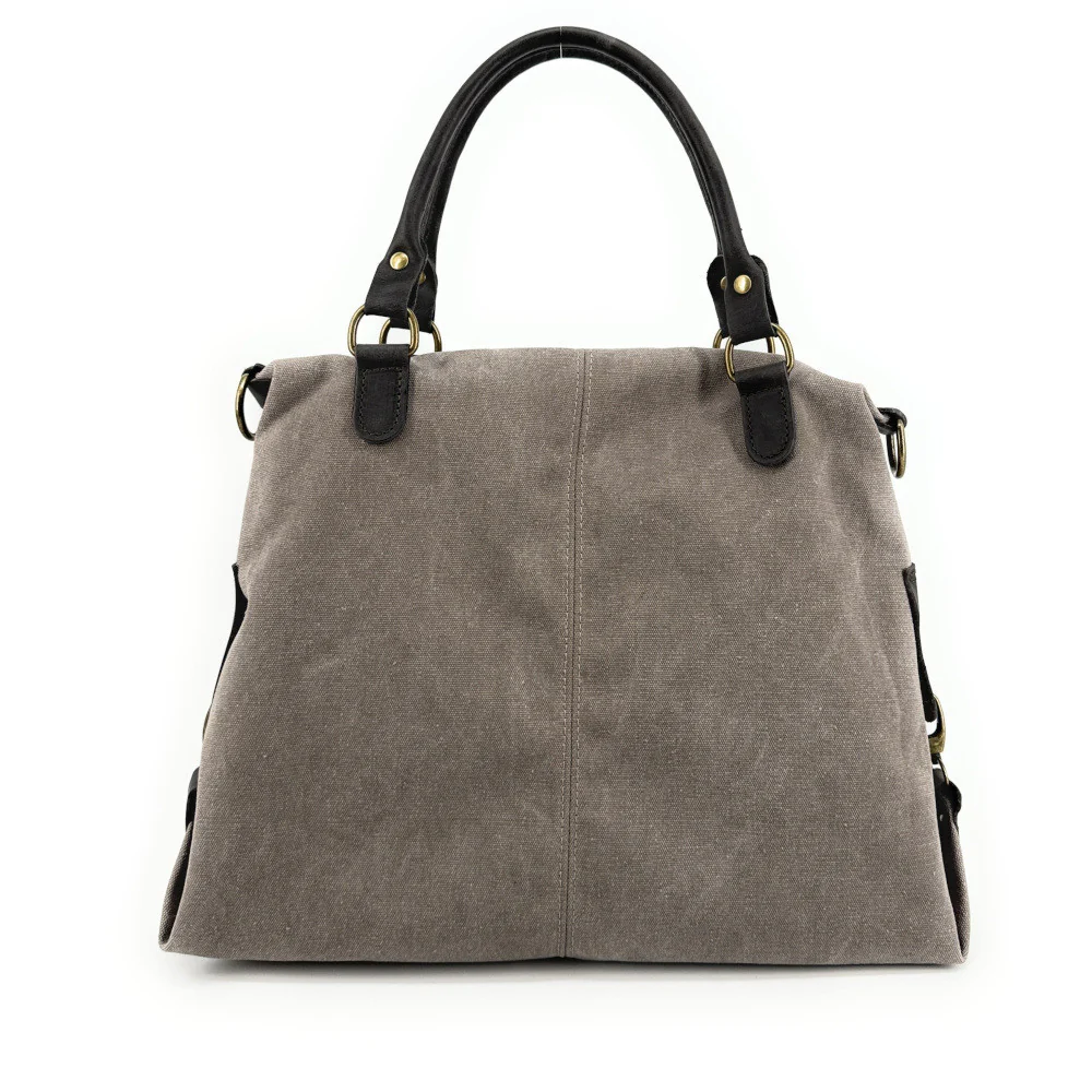 Sac besace en toile et cuir BESACE U.S. Taupe - Image 4
