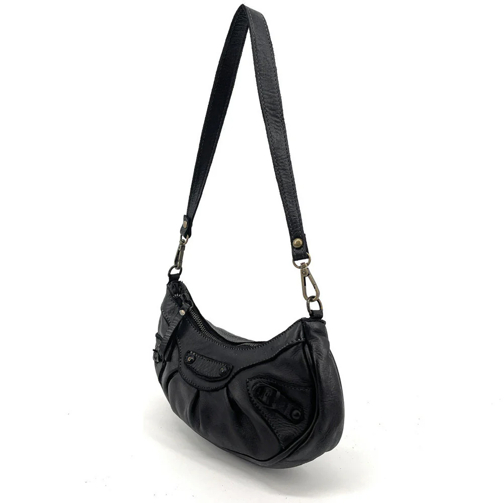 Sac croissant en cuir vintage MISS LUNA Noir - Image 2