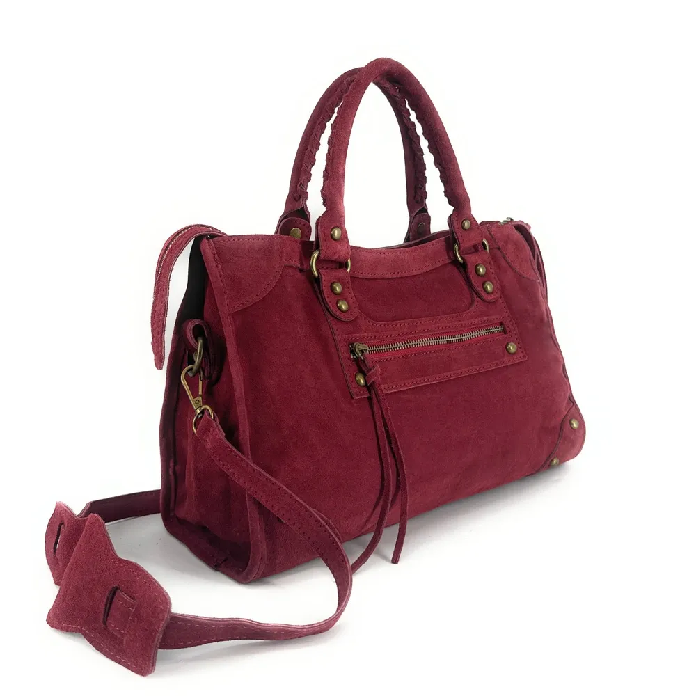 Grand sac en daim EDISON Rouge bordeaux - Image 2