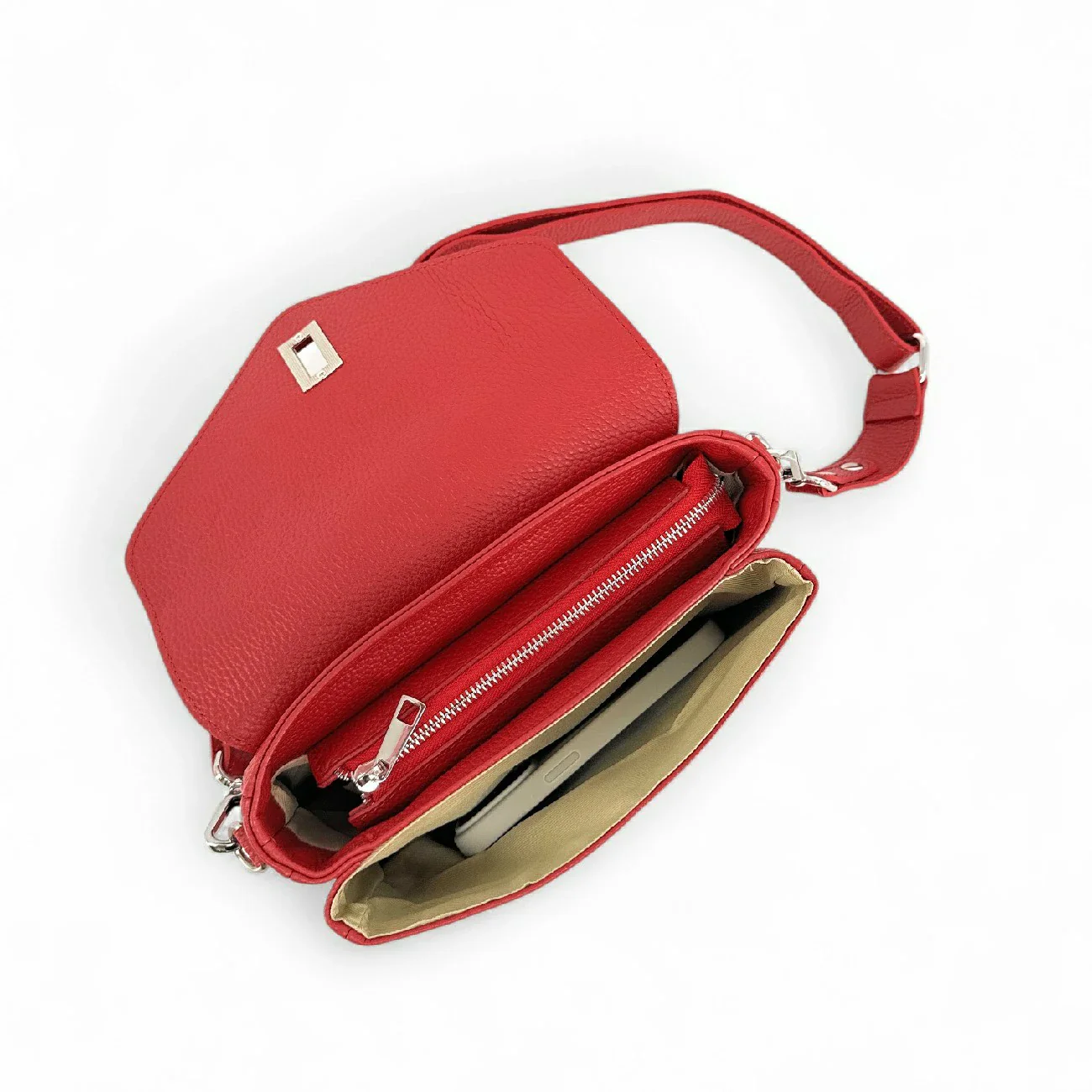 Sac trotteur en cuir grainé BAGGY Rouge garance - Image 5