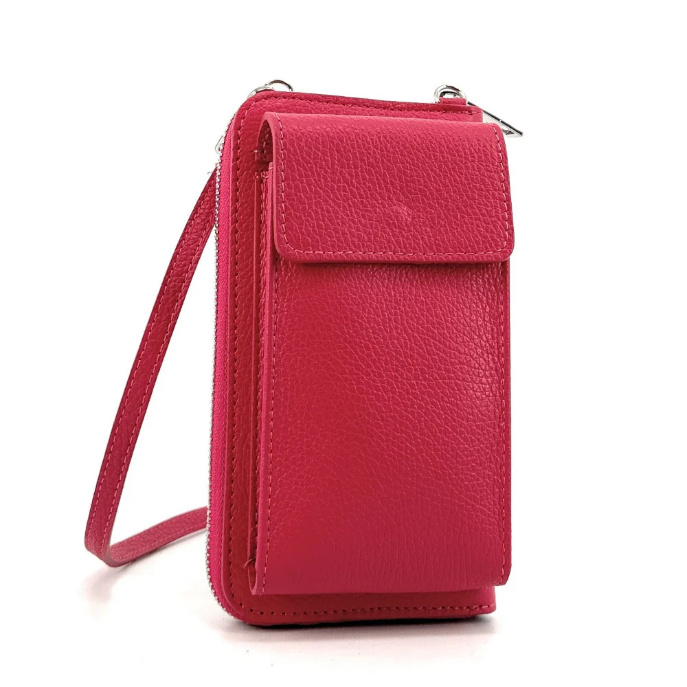 Mini-sac pochette en cuir grainé STREET Rouge magenta - Image 4