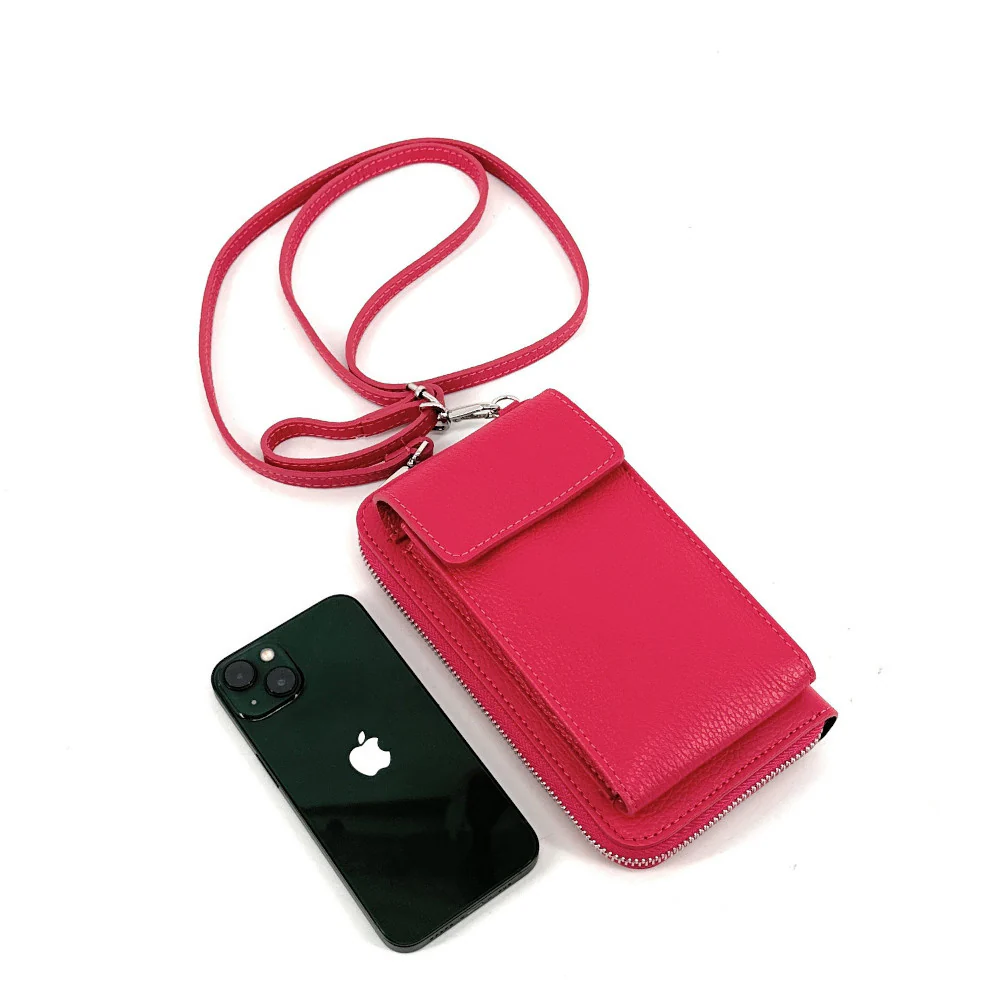 Mini-sac pochette en cuir grainé STREET Rouge magenta - Image 5