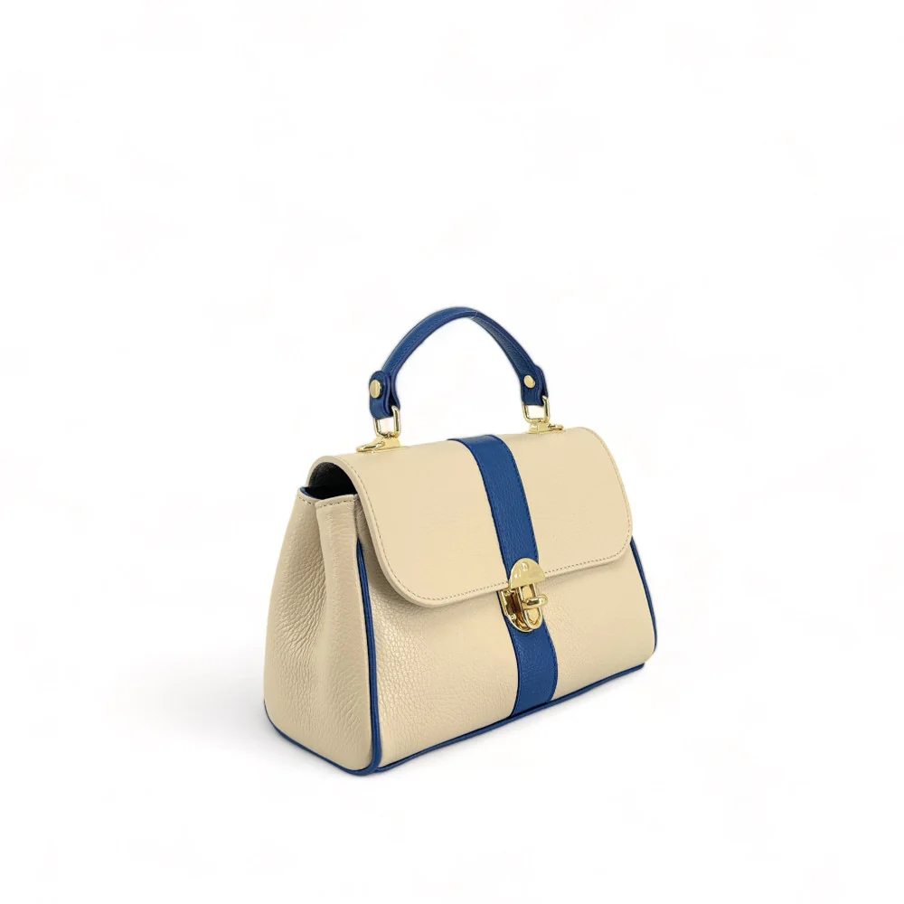 Sac à main en cuir grainé ZOE Beige / Bleu moyen - Image 6