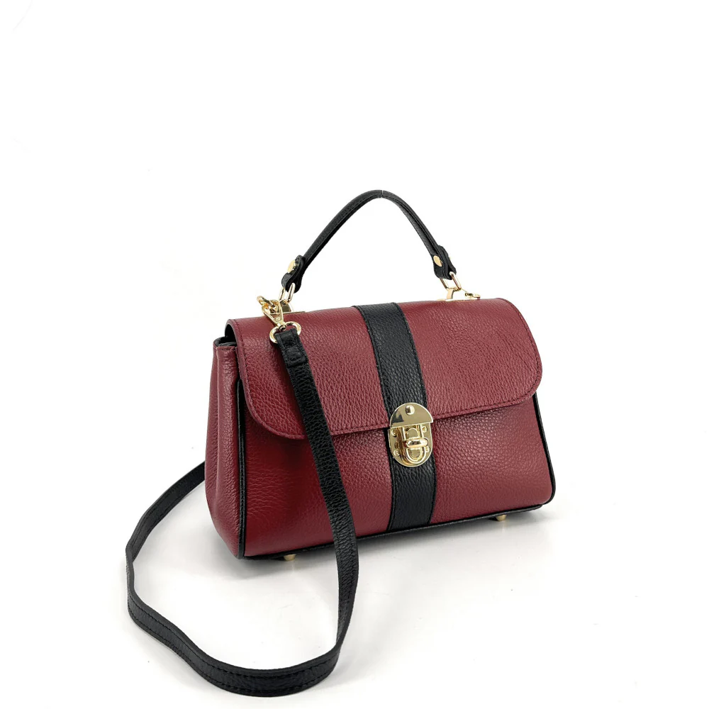 Sac à main en cuir grainé ZOE Rouge foncé / Noir - Image 2