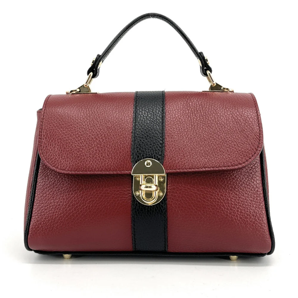 Sac à main en cuir grainé ZOE Rouge foncé / Noir - Image 4