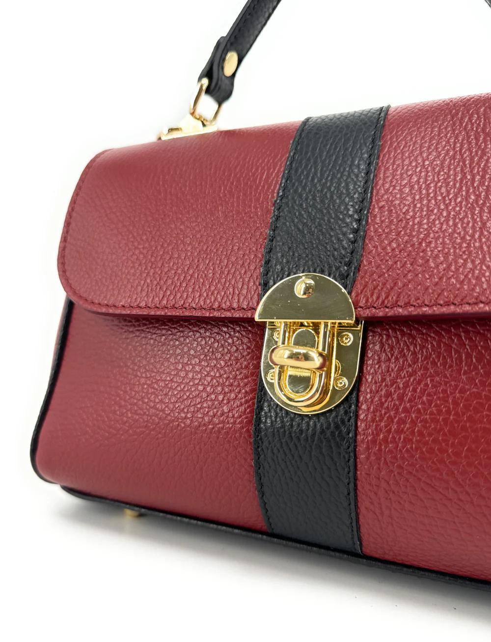 Sac à main en cuir grainé ZOE Rouge foncé / Noir - Image 5