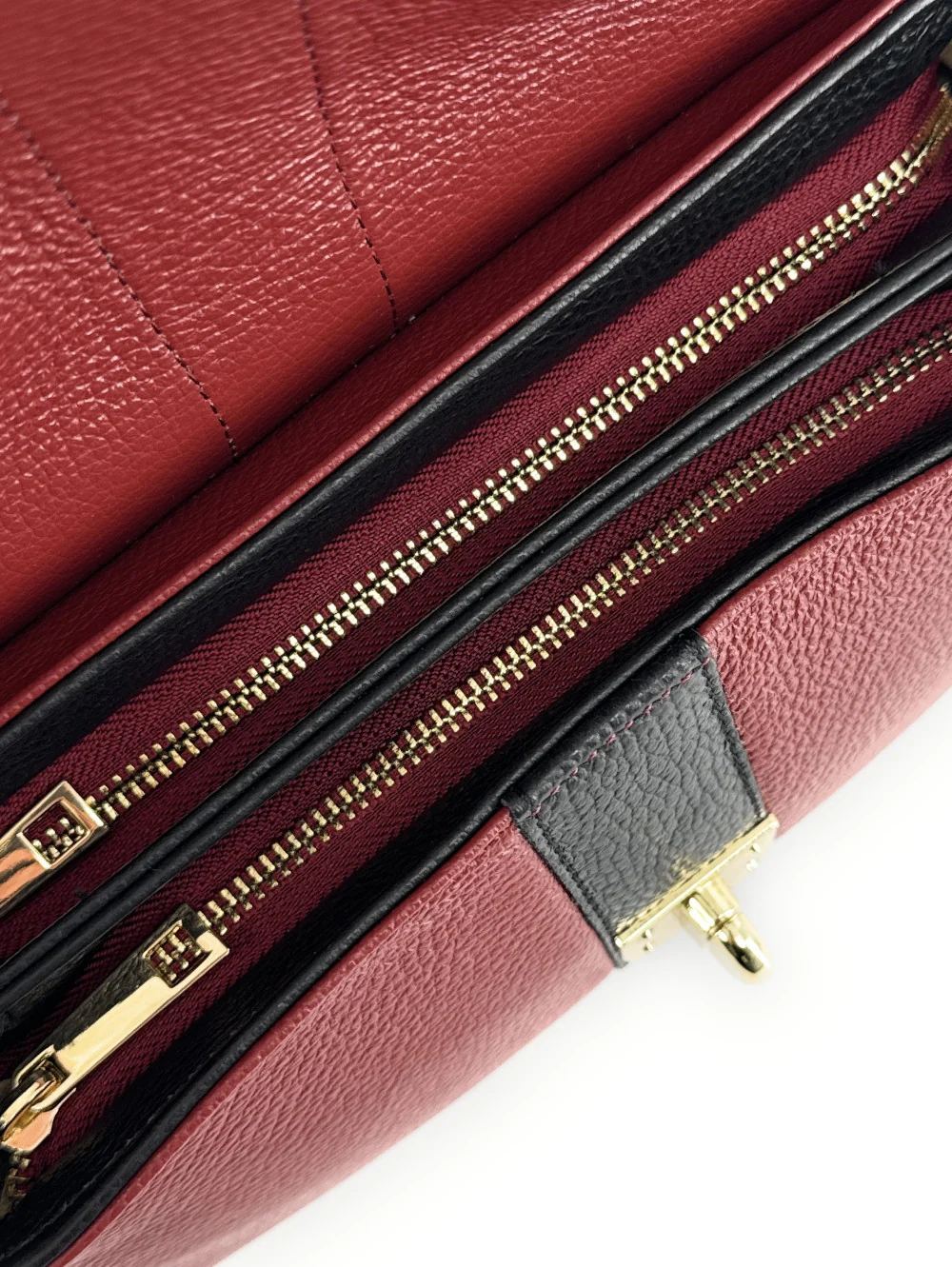 Sac à main en cuir grainé ZOE Rouge foncé / Noir - Image 6