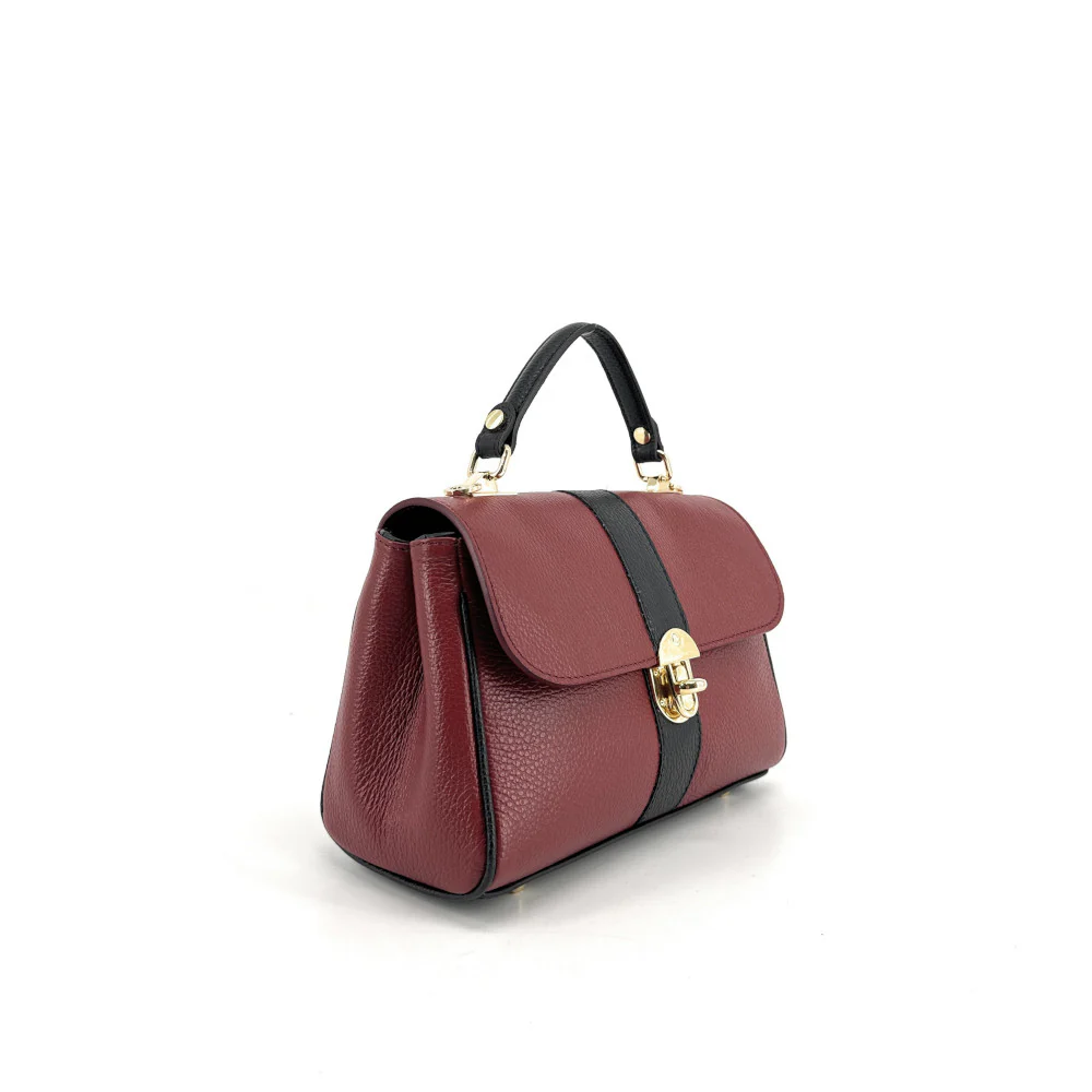 Sac à main en cuir grainé ZOE Rouge foncé / Noir - Image 8