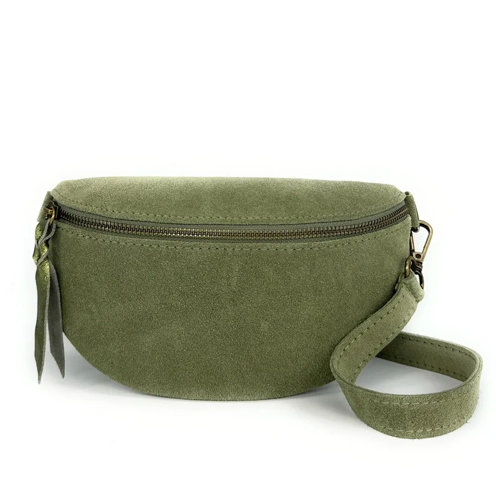 Sac banane en daim LOU SUE Vert pastel - Image 5
