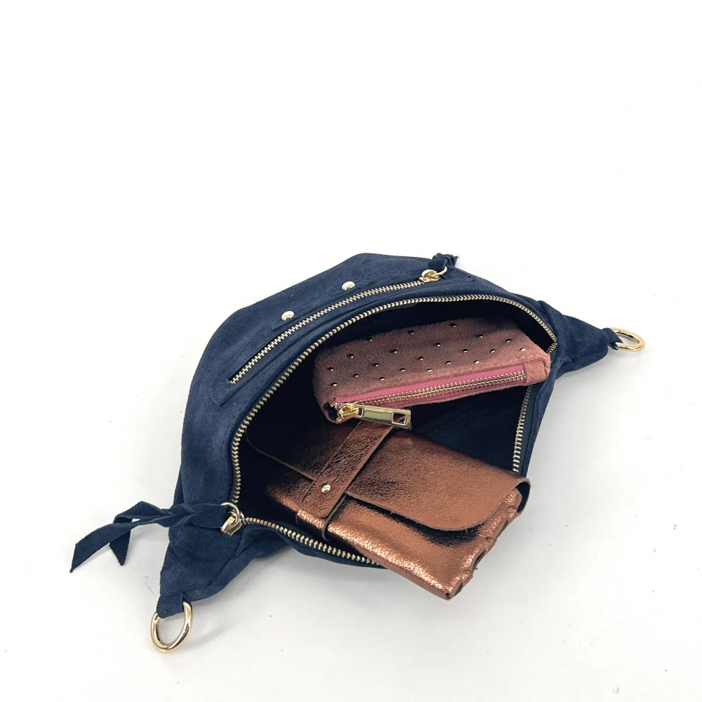 Sac banane en daim LOUKA Bleu marine - Image 6