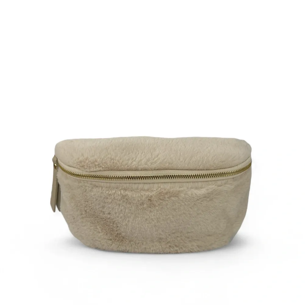 Sac banane en cuir et fausse fourrure LOU KITTY Beige crème - Image 2