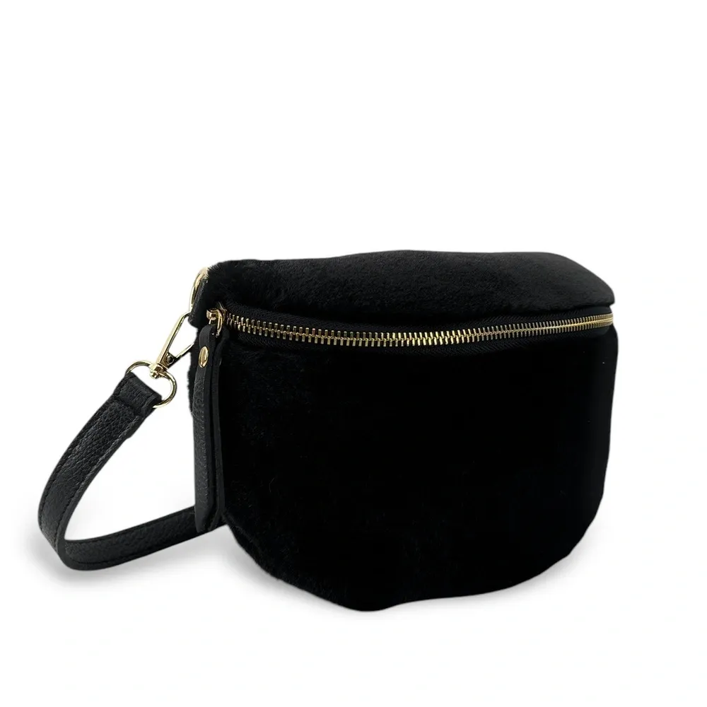 Sac banane en cuir et fausse fourrure LOU KITTY Noir - Image 3