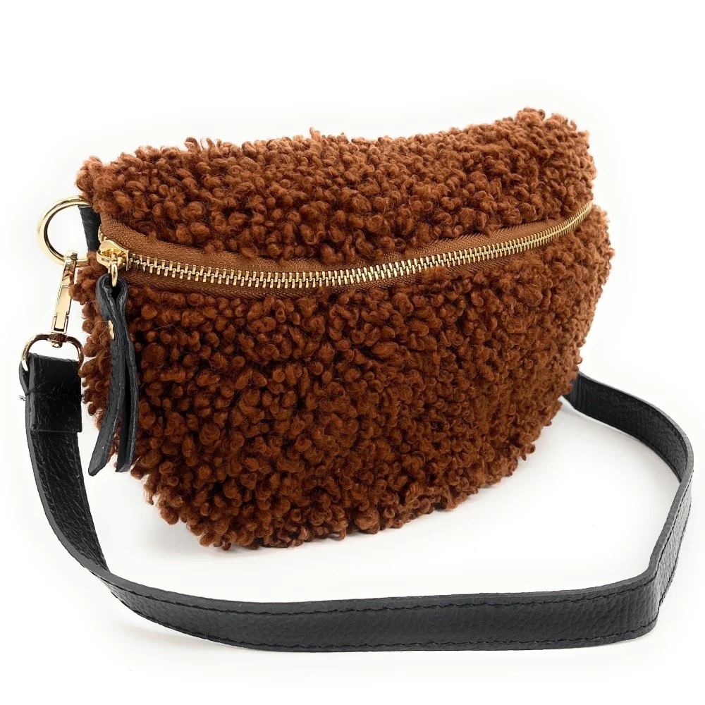 Sac banane en cuir et peluche LOU PILOU Chocolat - Image 4