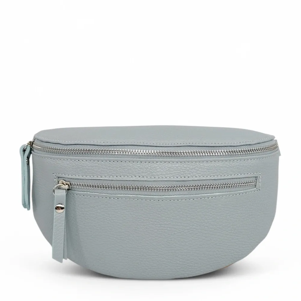 Sac banane en cuir grainé LOU-ANN Bleu pastel - Image 4