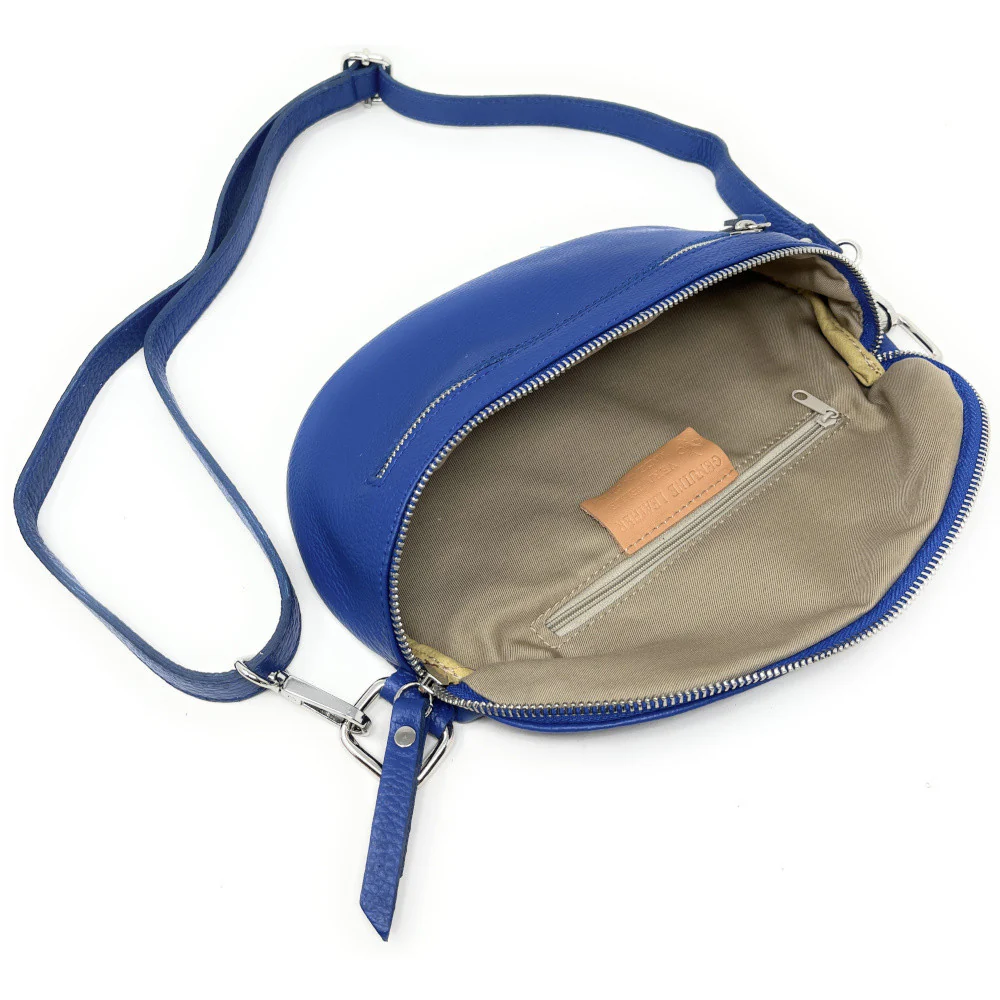 Sac banane en cuir grainé LOU-ANN Bleu roi - Image 4