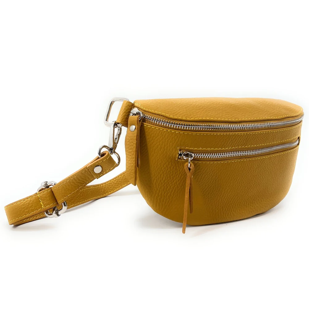 Sac banane en cuir grainé LOU-ANN Jaune Moutarde - Image 2