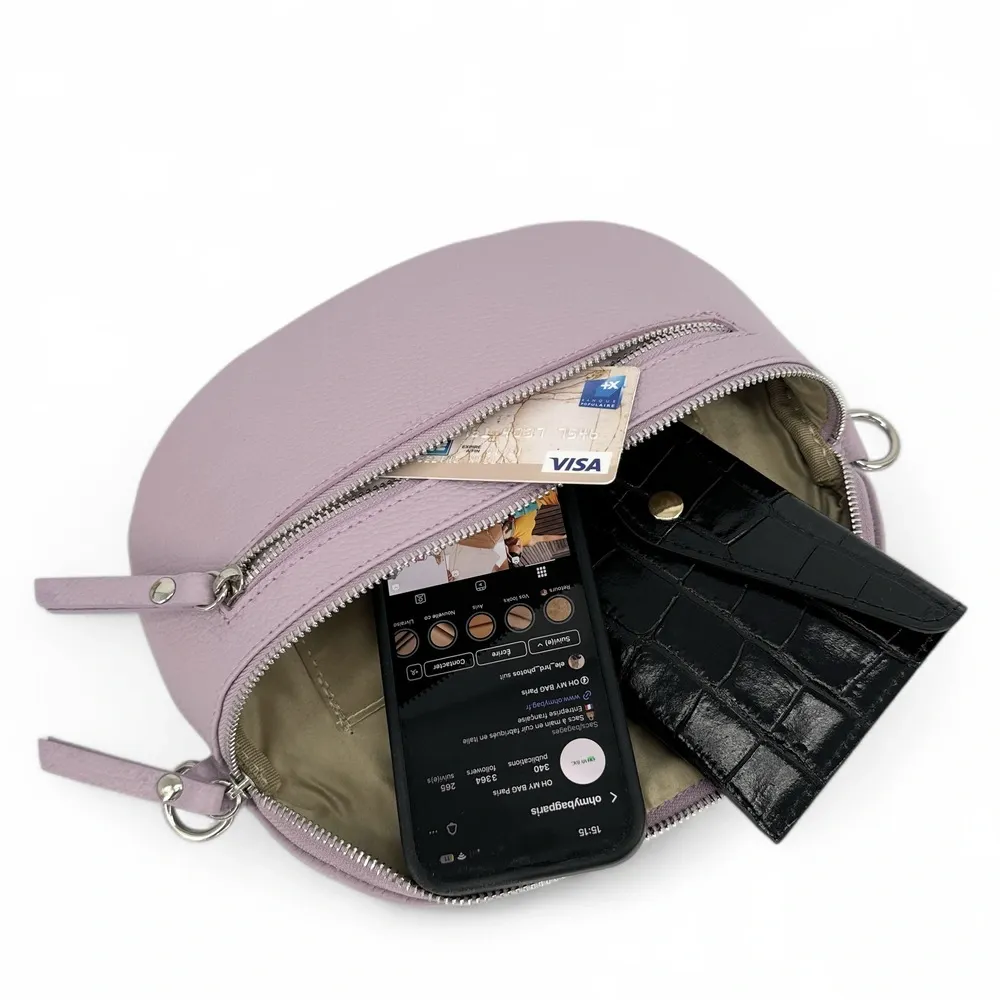 Sac banane en cuir grainé LOU-ANN Rose orchidée - Image 5