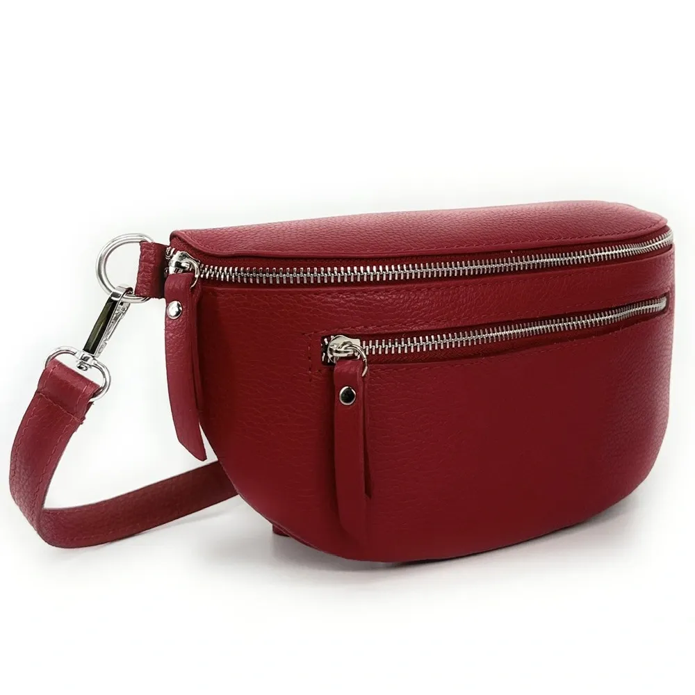Sac banane en cuir grainé LOU-ANN Rouge garance - Image 2