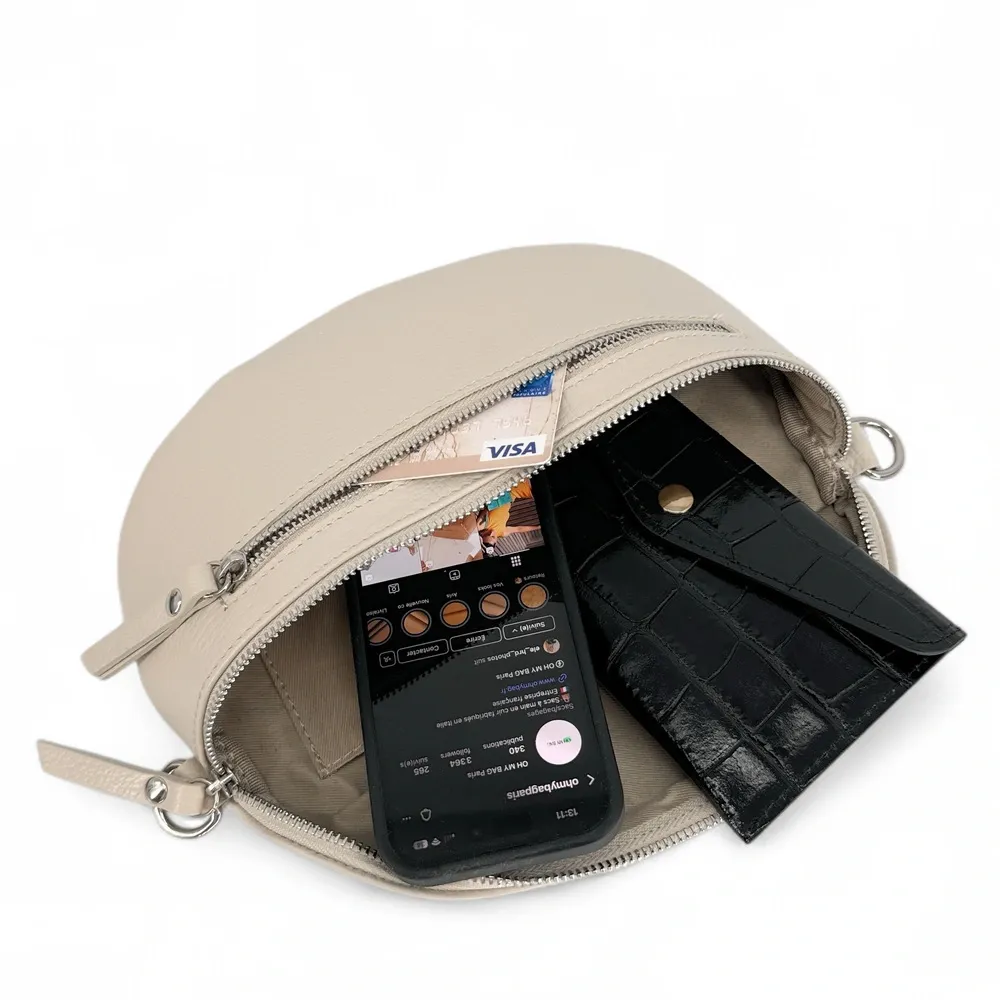 Sac banane en cuir grainé LOU-ANN Taupe clair - Image 5