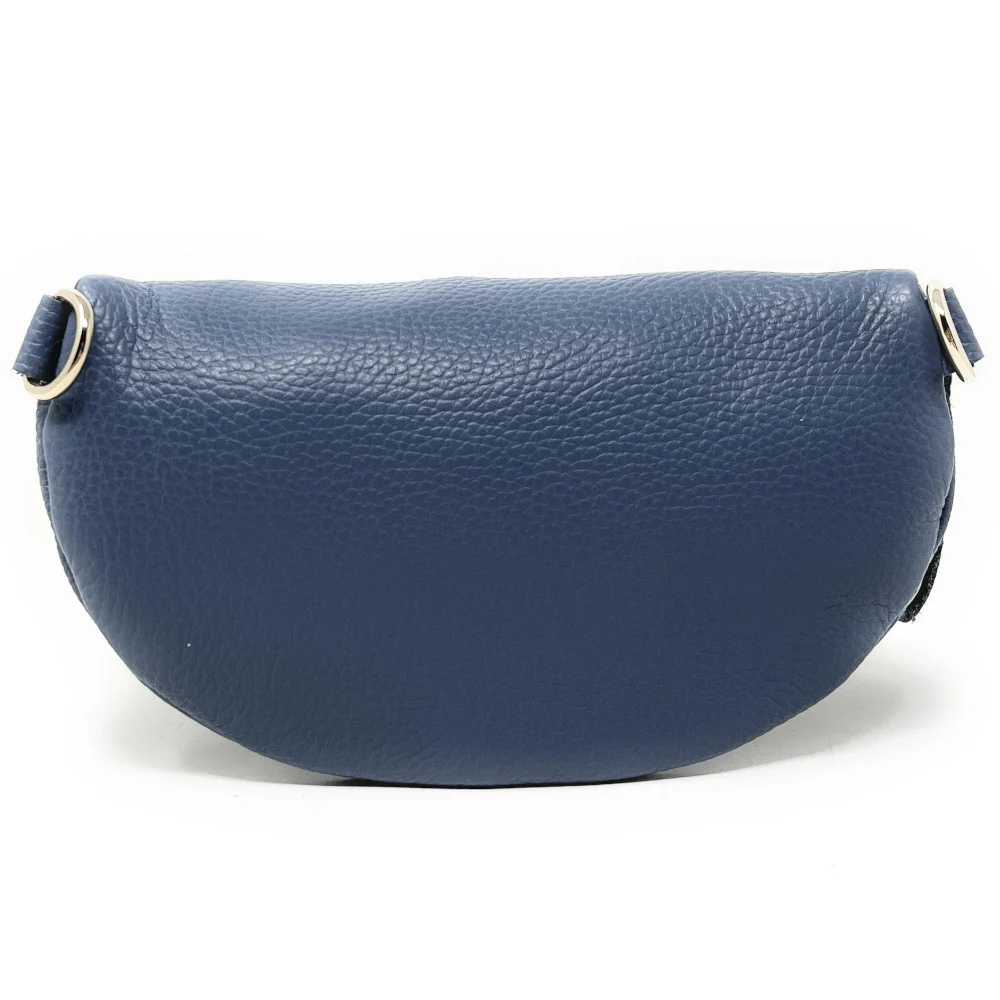 Sac banane en cuir grainé LOU-DO métal doré Bleu glacier - Image 3