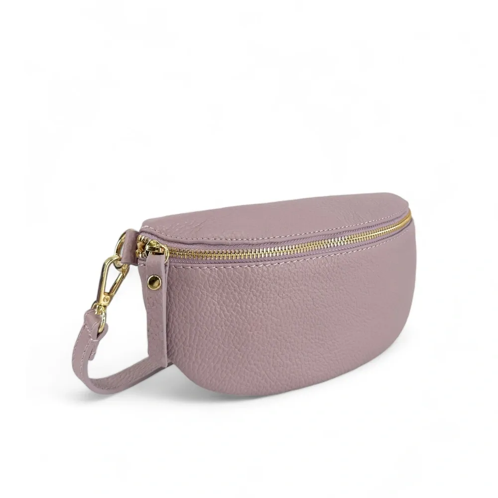 Sac banane en cuir grainé LOU-DO métal doré Lilas - Image 3