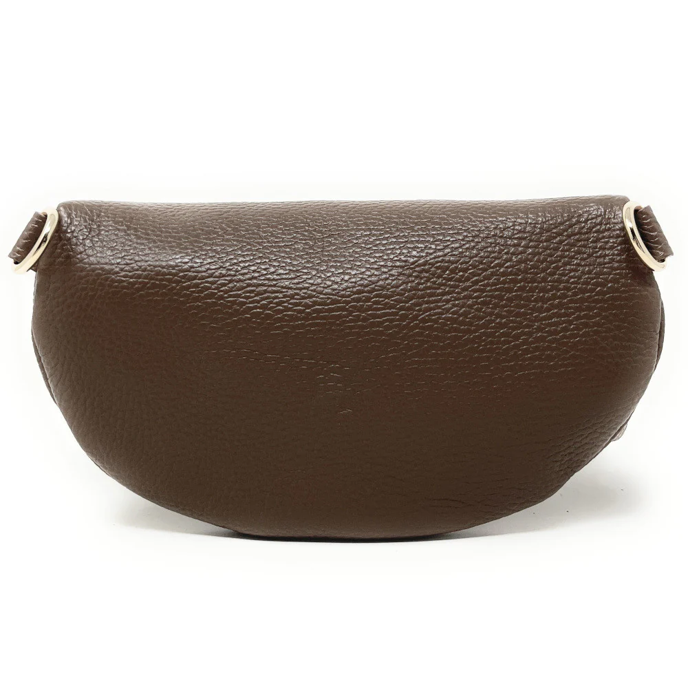 Sac banane en cuir grainé LOU-DO métal doré Taupe foncé - Image 3