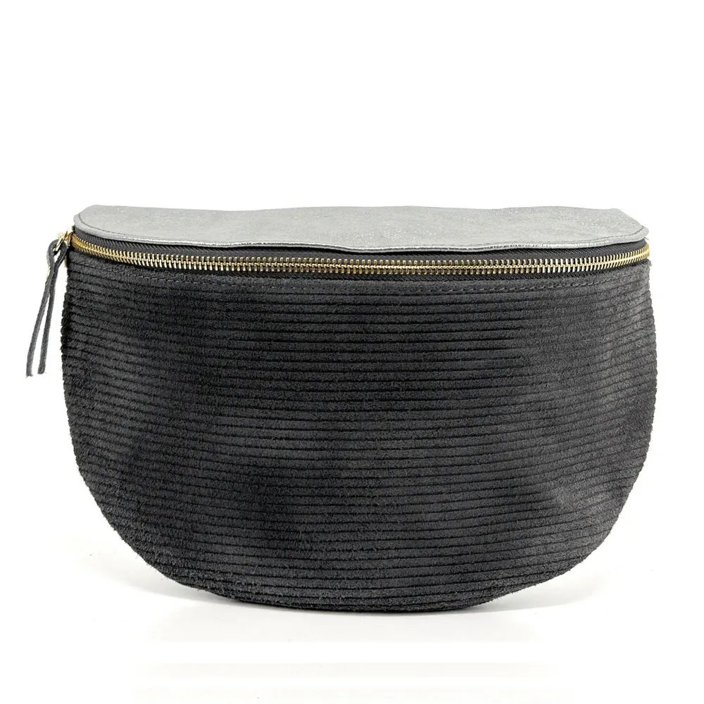 Sac banane en cuir irisé et daim LOUNA VELOURS Gris foncé