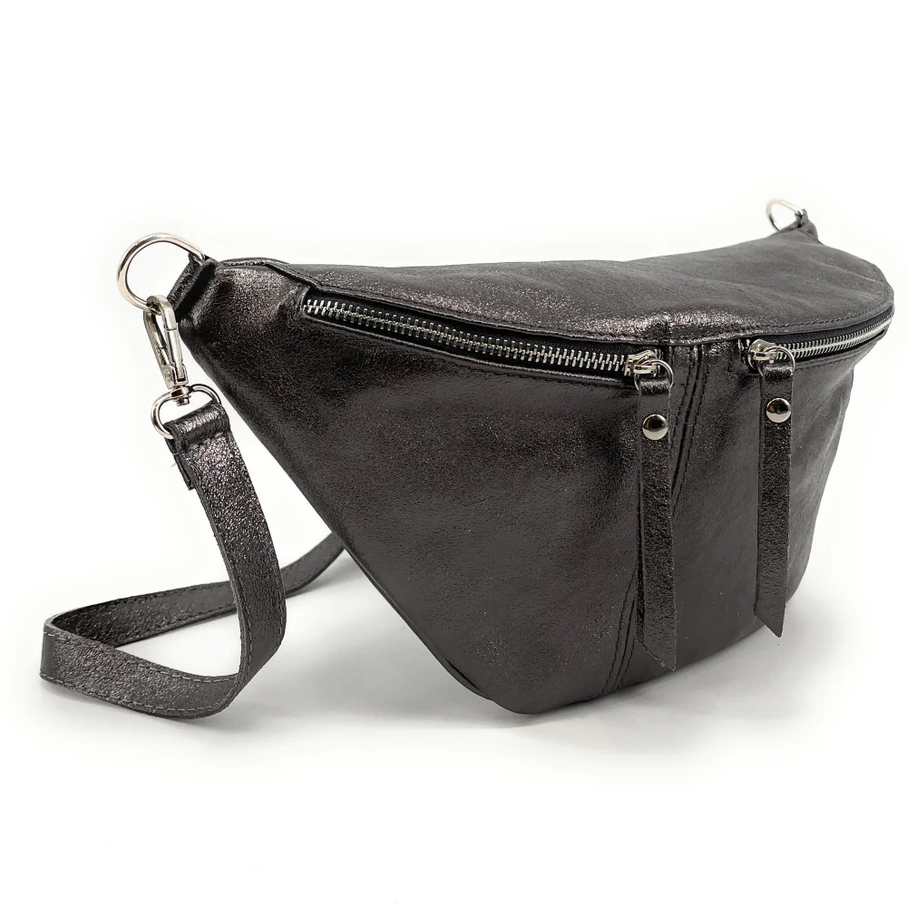 Sac banane en cuir irisé LILOU GLOW Argent foncé - Image 2