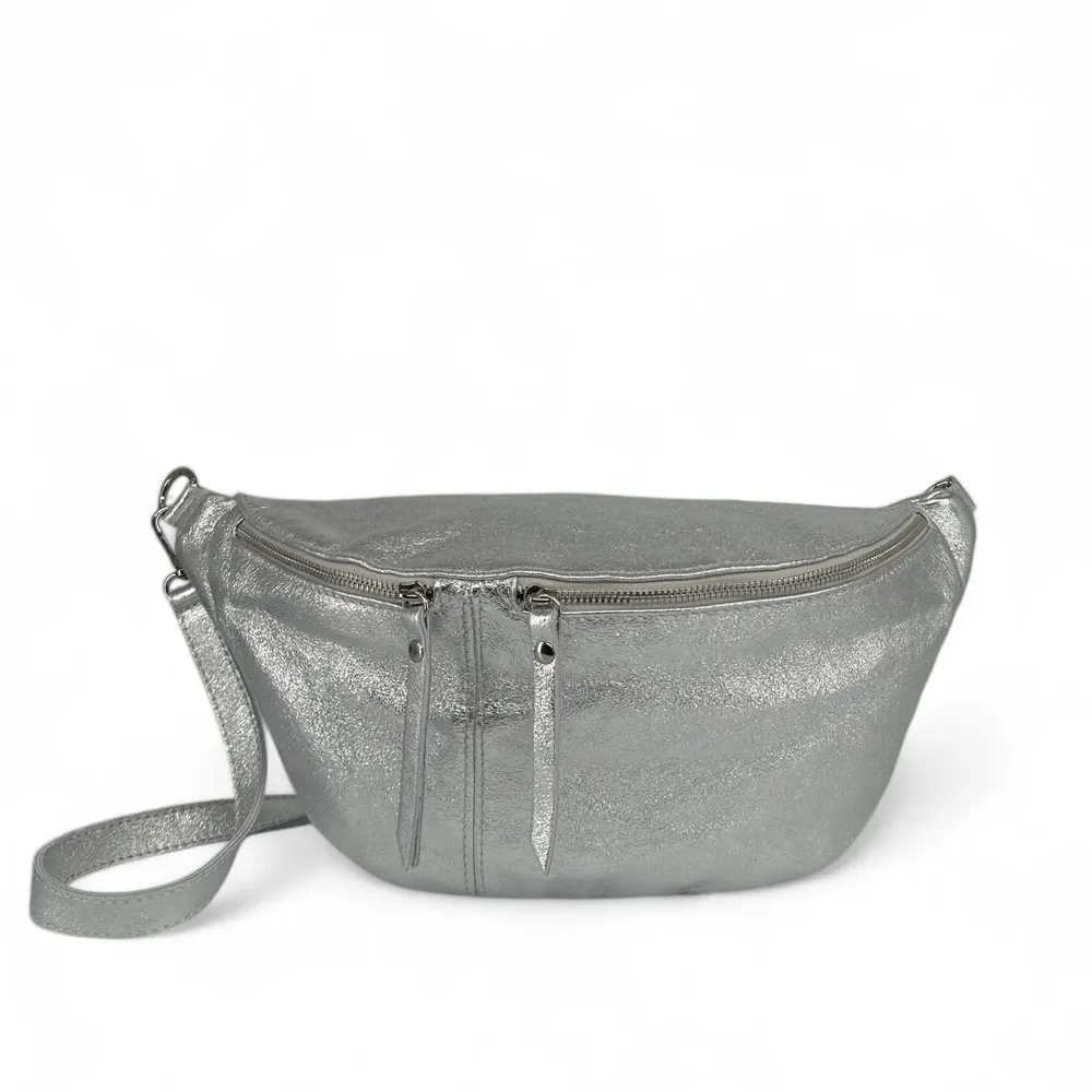 Sac banane en cuir irisé LILOU GLOW Argent moyen - Image 4