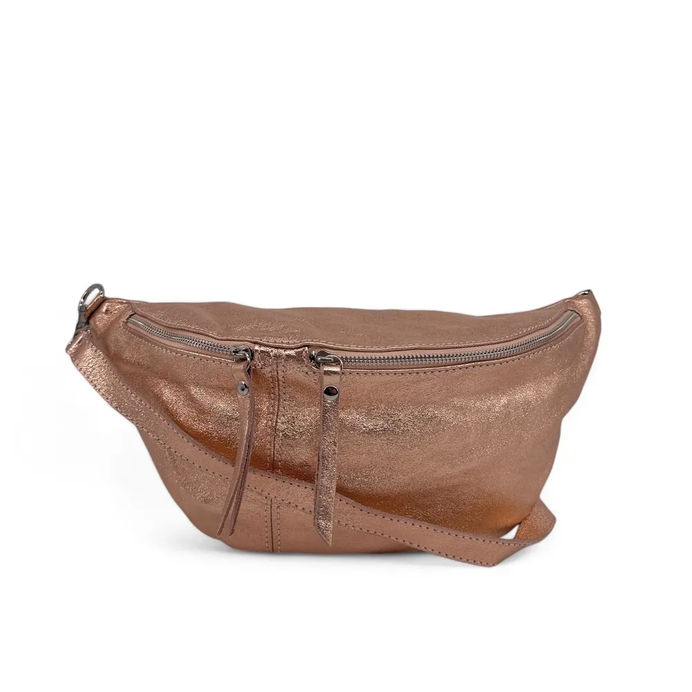 Sac banane en cuir irisé LILOU GLOW Rose gold - Image 4