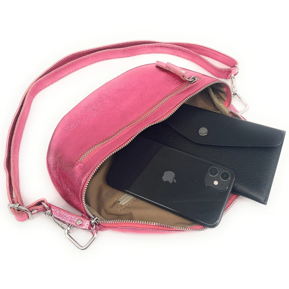 Sac banane en cuir irisé LOU-ANN Rose néon - Image 4