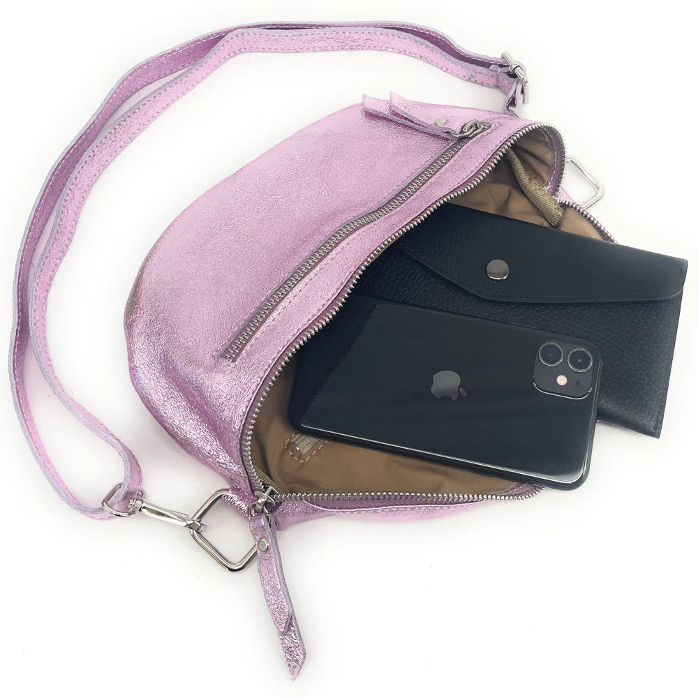 Sac banane en cuir irisé LOU-ANN Rose pâle irisé - Image 5
