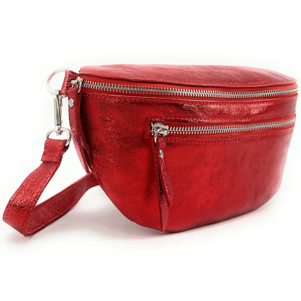 Sac banane en cuir irisé LOU-ANN Rouge garance - Image 2