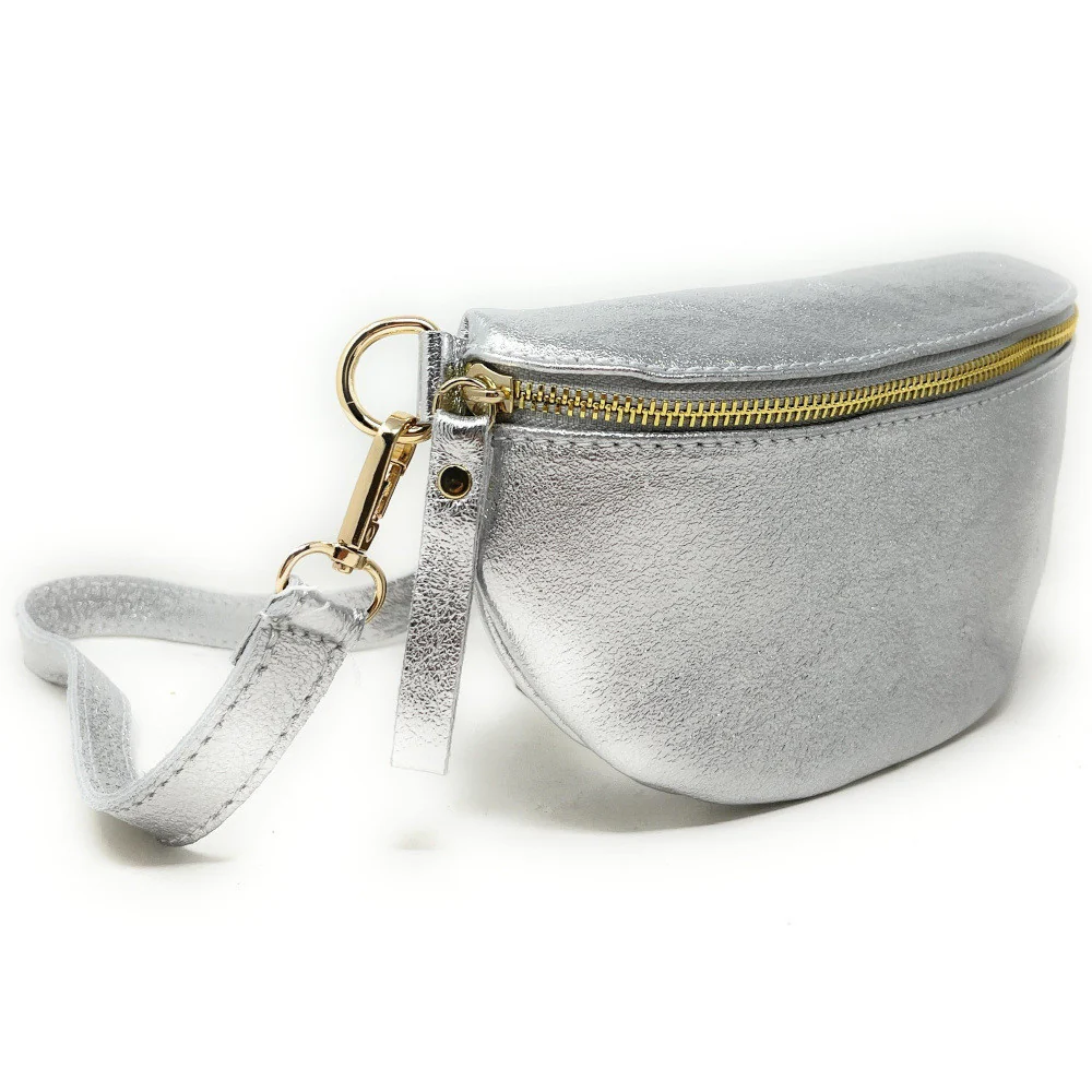 Sac banane en cuir irisé LOU-DO métal doré Argent clair - Image 2