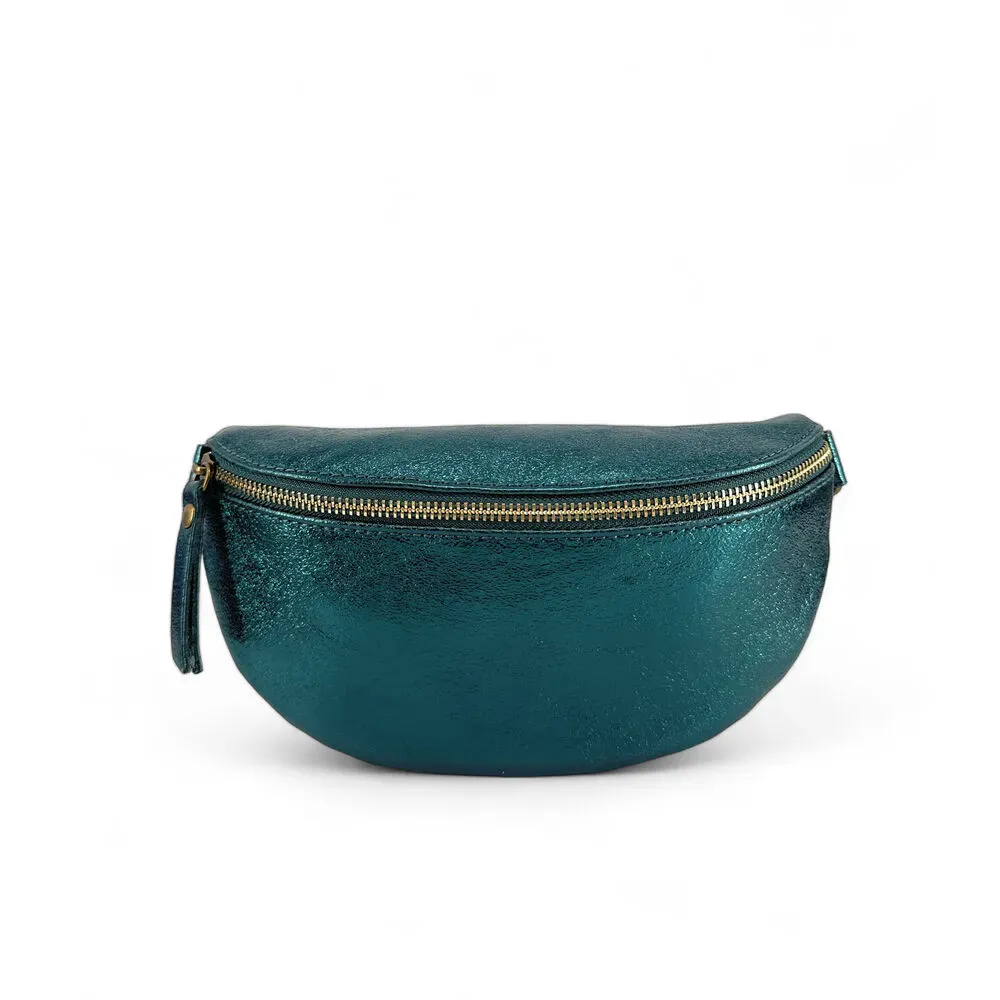 Sac banane en cuir irisé LOU-DO métal doré Bleu paon irisé - Image 2