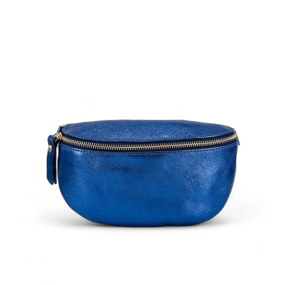 Sac banane en cuir irisé LOU-DO métal doré Bleu roi irisé - Image 2