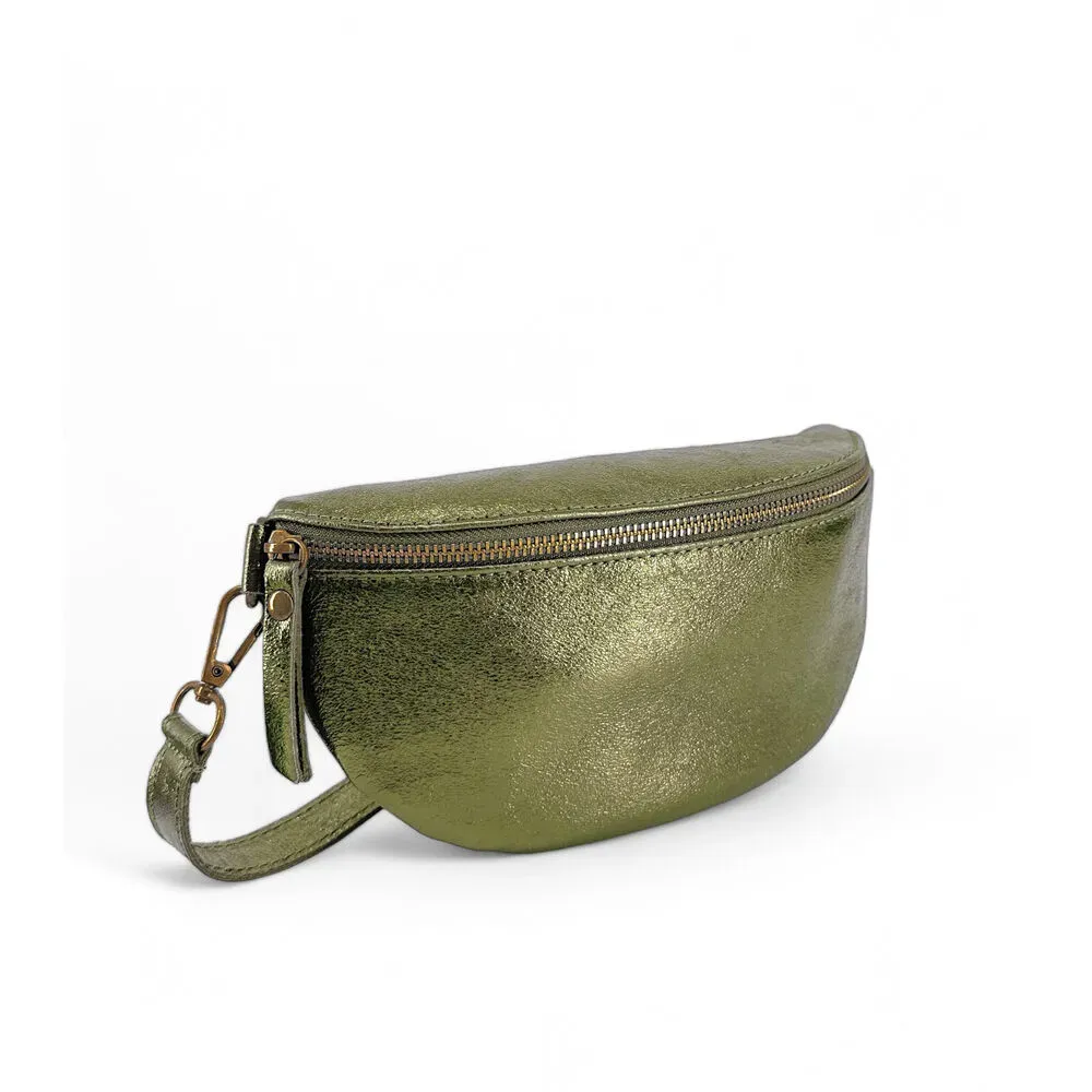 Sac banane en cuir irisé LOU-DO métal doré Kaki irisé - Image 3