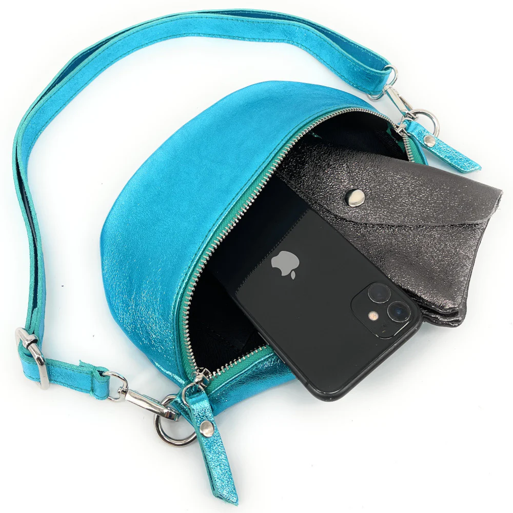Sac banane en cuir irisé LOU Turquoise irisé - Image 4
