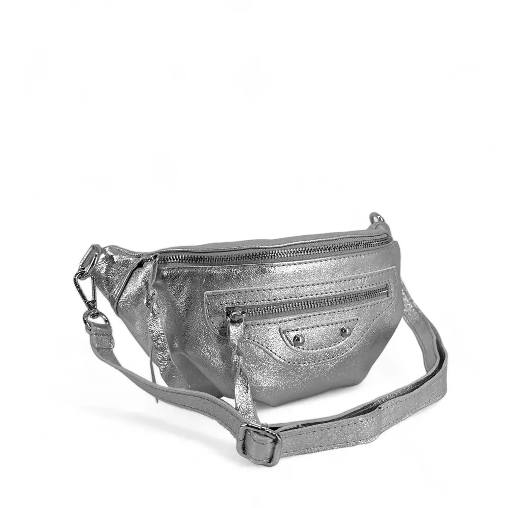 Sac banane en cuir irisé LOUKA GLOW Argent clair - Image 2