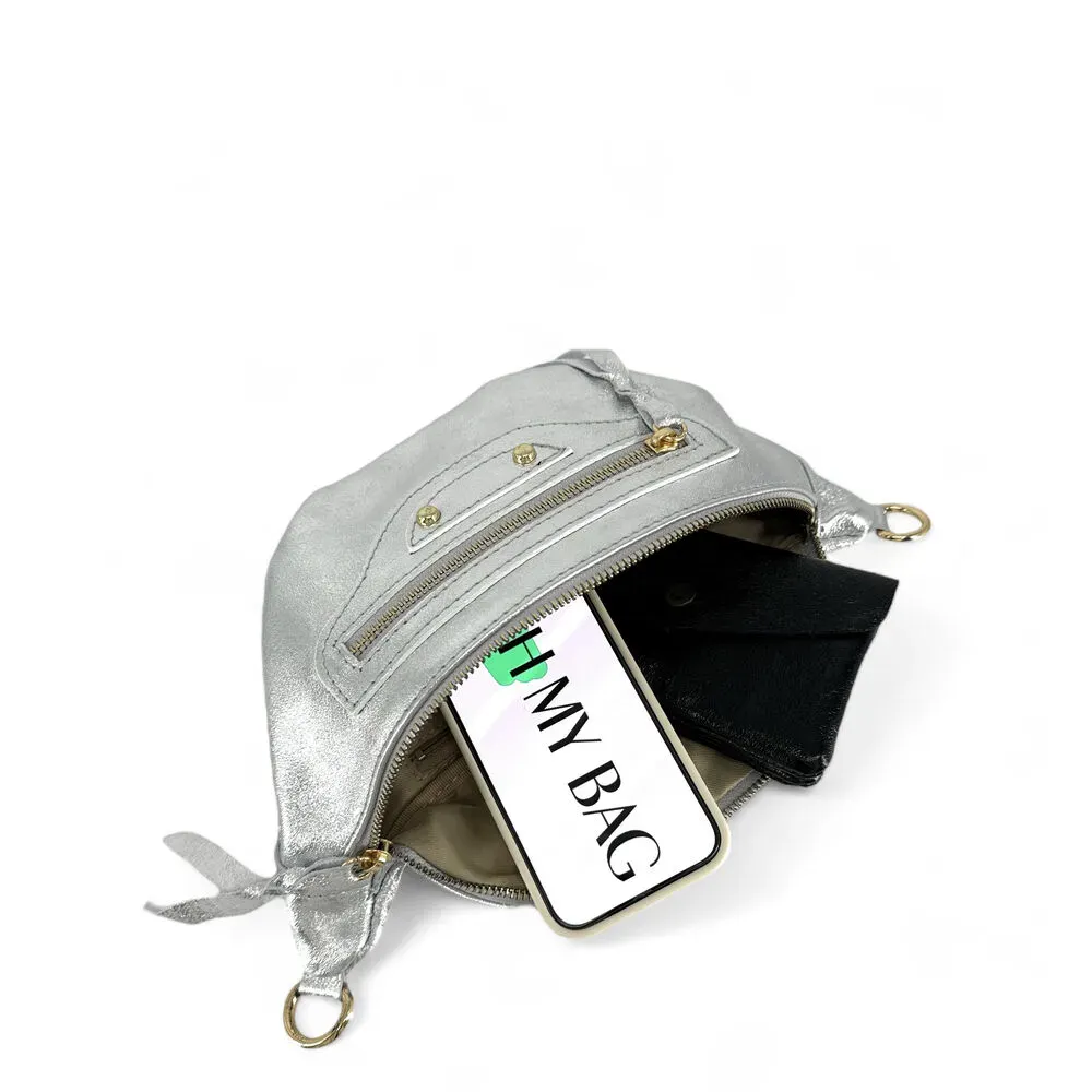 Sac banane en cuir irisé LOUKA GLOW Argent clair - Image 6